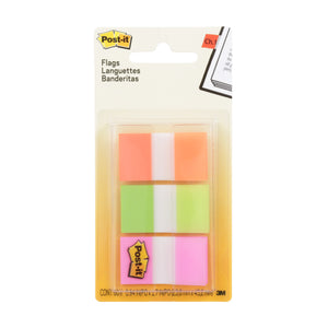Post-it 680-OLP card with an On-the-Go dispenser of orange, lime and pink flags, printed 60 flags at 23.8 x 43.2mm