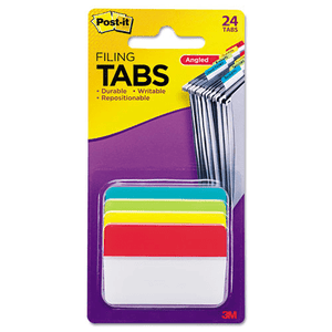Post-it Durable Angled Tabs 686A-ALYR aqua lime yellow red 50 x 38mm 24 tabs in 4 colours no dispenser angled design for top-down visibility in open filing cabinet drawers
