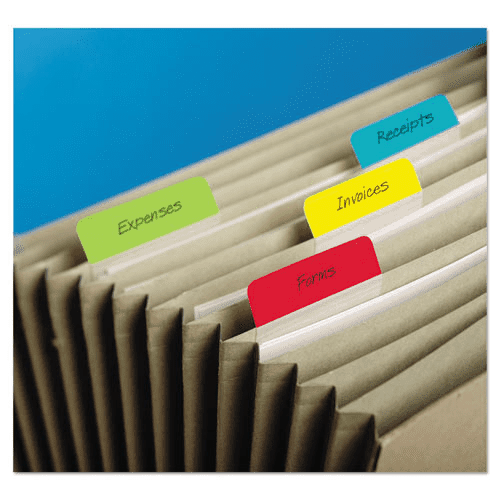 Post-it Durable Angled Tabs 686A-ALYR close-up showing writeable angled surface and colour assortment