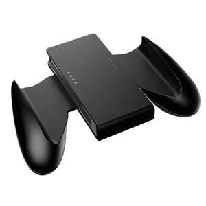 PowerA Joy-Con Comfort Grip for Nintendo Switch in black, shown empty from a front angle with both rubber handles and the centre rail panel visible