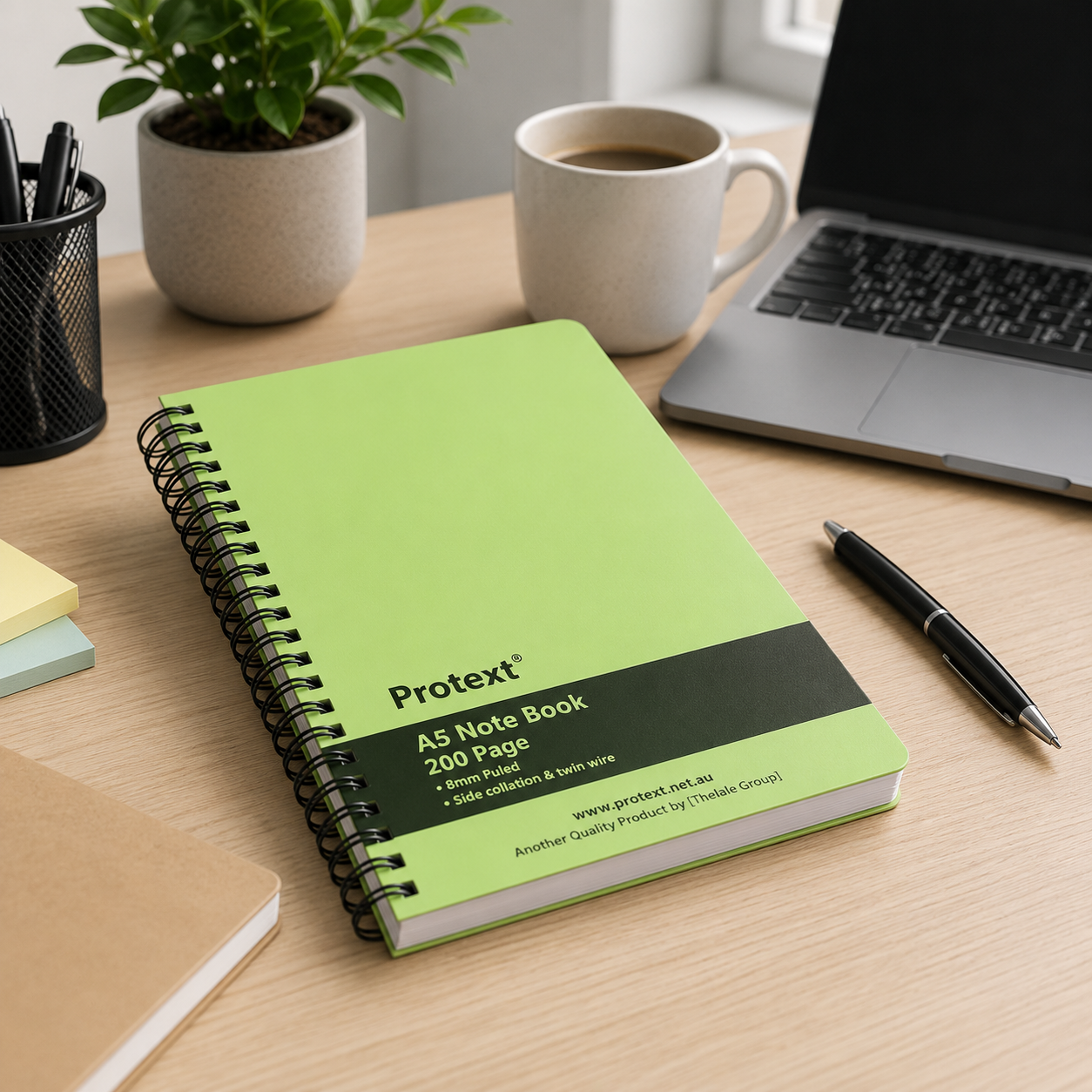 Protext Twin Wire Notebook A5 200 Page Ruled PP Cover Lime Pack 5 — bulk pack of 5