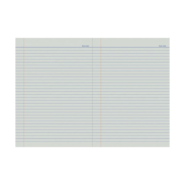 Open pages of the Protext 192 page A4 exercise book showing 8mm feint lines and a red margin
