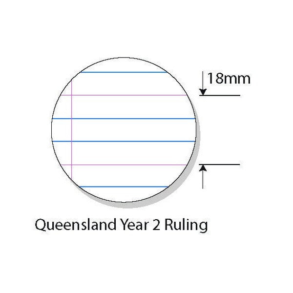 Ruling drawing from The Note Group labelled Queensland Year 2 Ruling, marked 18mm, in a magnified circle