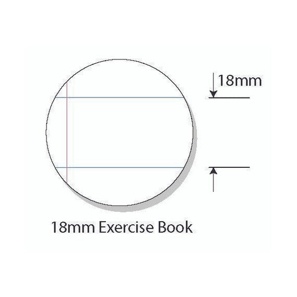 Circular diagram of 18mm exercise book ruling with two solid lines 18mm apart and a margin line, no dotted guides