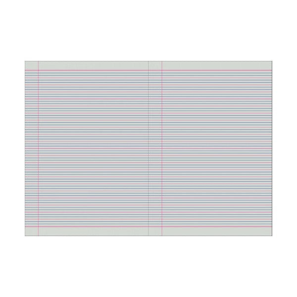 Open Protext QLD Year 3 and 4 exercise book showing blue and pink ruled lines across both pages with a red margin on each