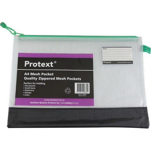 Protext Mesh Pouch A4 with Note Card Holder Assorted Zipper