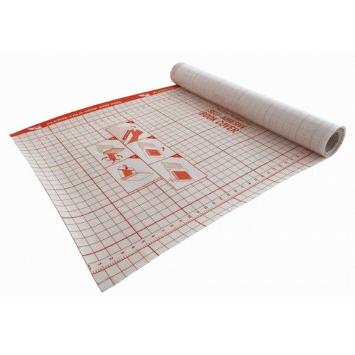 Protext Premium clear book cover rolled back to reveal red grid lines, numbered edges and illustrated application steps printed on the backing paper