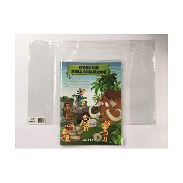 Protext clear jacket fitted over a Writer Stone Age Mega Scrapbook with cave people and a woolly mammoth on the cover, 64 pages