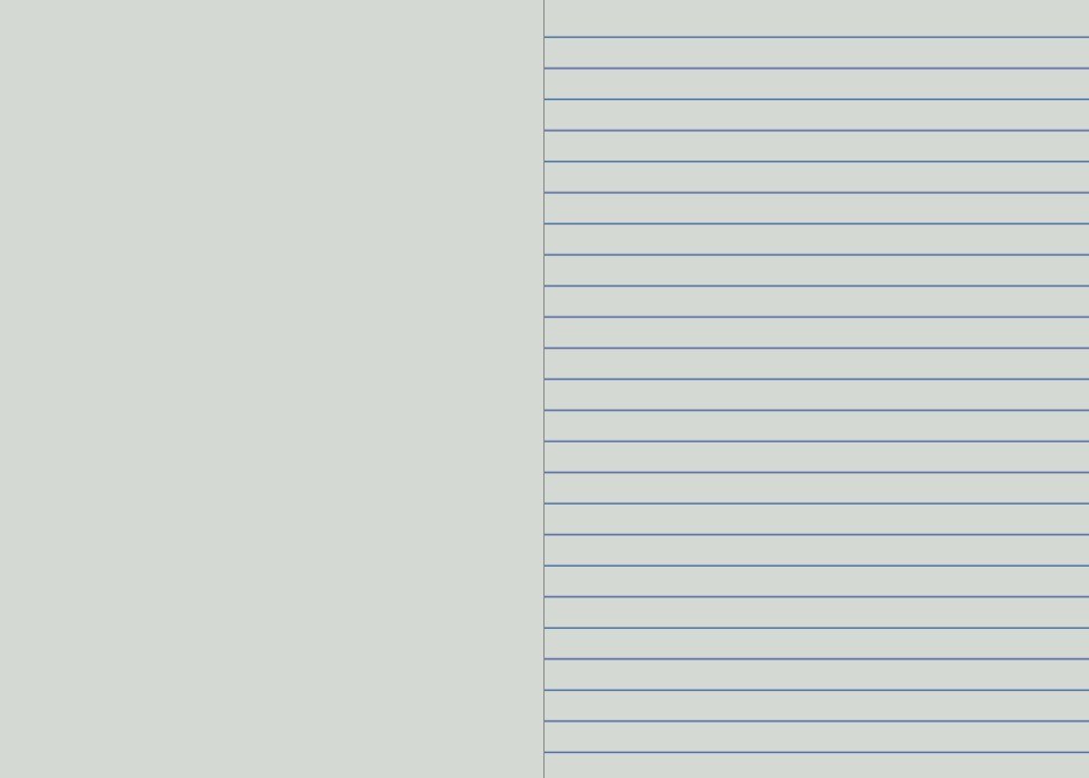 Protext botany notebook spread with a plain left page facing a right page of 10mm single blue lines