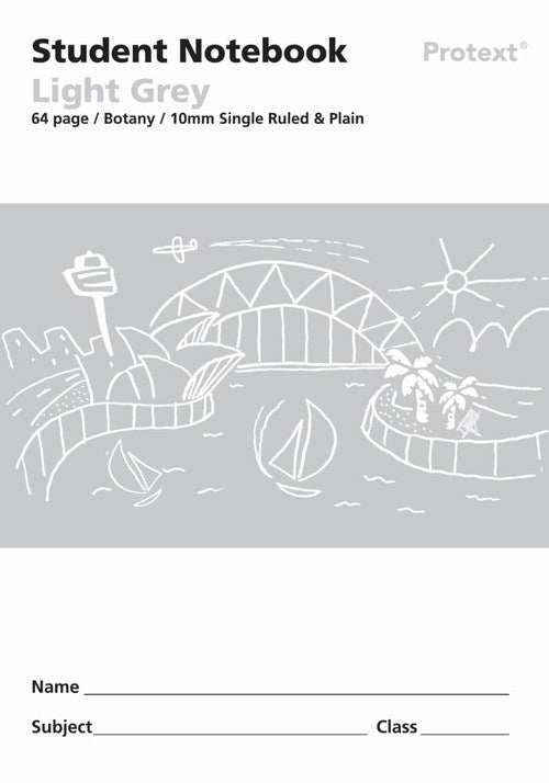 Earlier cover artwork of the light grey Protext 64 page botany notebook with name, subject and class lines