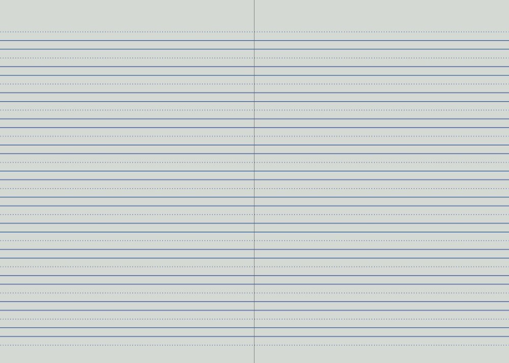 Protext 6mm double ruled with guide spread: dotted blue guide lines sit above each pair of solid lines on both pages