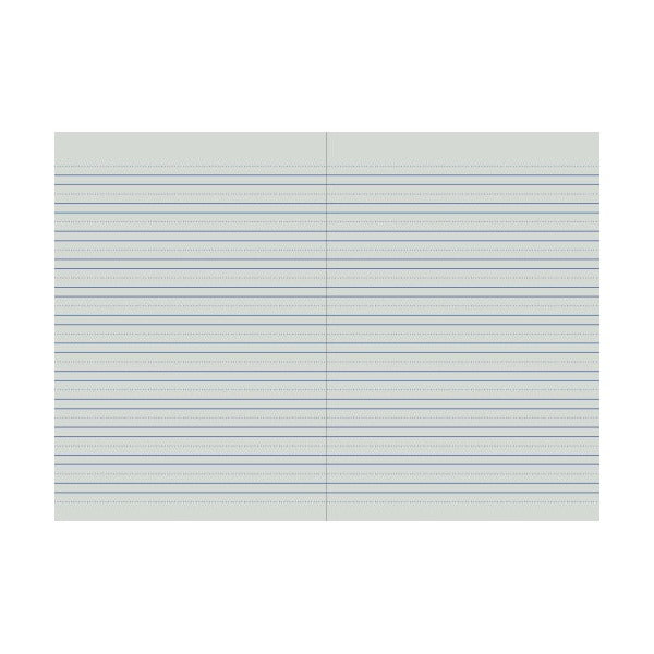 Flat open Protext ruby notebook pages ruled 6mm double with dotted guide lines across the spread