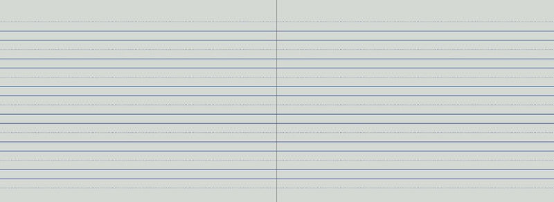 Landscape Protext 8mm double ruled with guide spread with dotted guide lines above pairs of solid blue lines