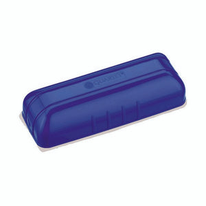 Quartet QTERASER flannel whiteboard eraser, a blue moulded handle with the Quartet name on top, photographed on a white background