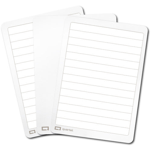 Three Quartet Flex A4 boards fanned out showing lined and plain faces