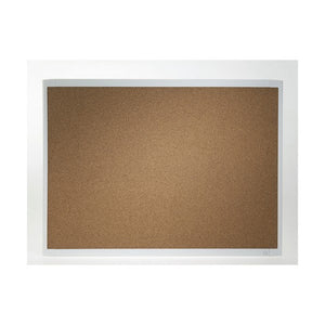 Quartet Basics corkboard with a plain cork face in a white frame, wider than it is tall, with a small Quartet mark in the lower right corner of the frame