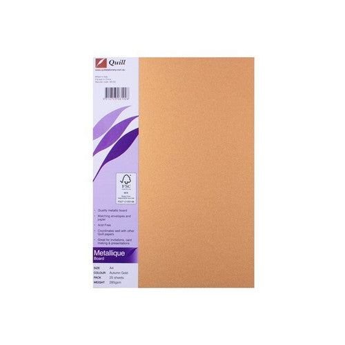Quill Metallique Board 285gsm A4 Autumn Gold Pack of 25