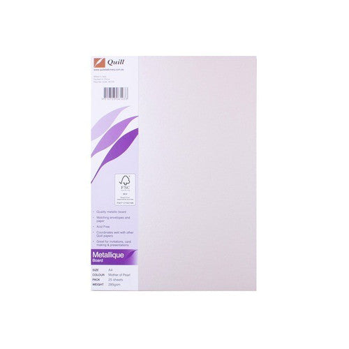 Quill Metallique Board 285gsm A4 Mother of Pearl Pack of 25
