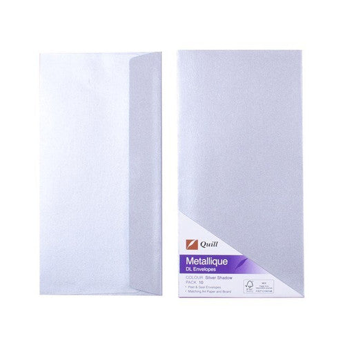 Quill Metallique Envelope 120gsm DL Silver Shadow Pack of 10