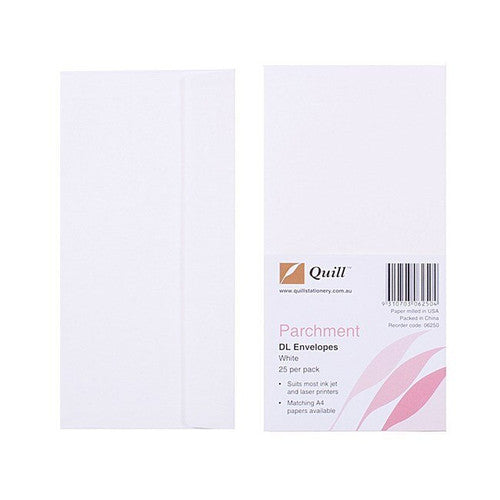 Quill Parchment Envelope 90gsm DL White Ivory Pack of 25