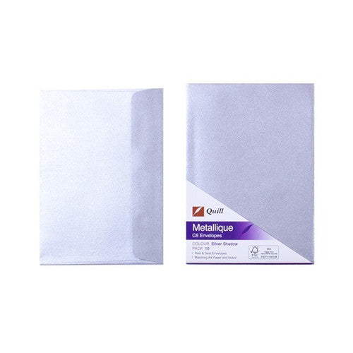 Quill Metallique Envelope 120gsm C6 Silver Shadow Pack of 10