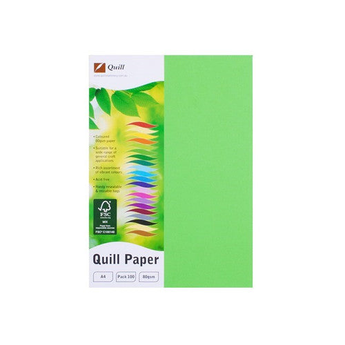 Quill Coloured Paper 80gsm A4 Lime Pack of 100