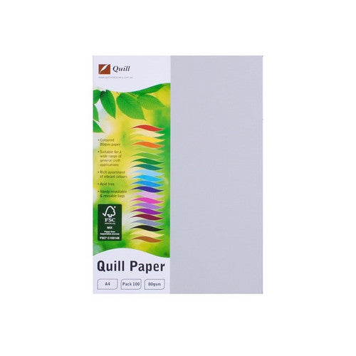 Quill Coloured Paper 80gsm A4 Grey Pack of 100