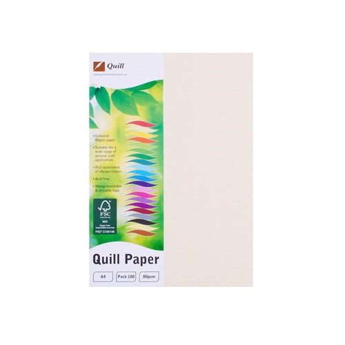 Quill Coloured Paper 80gsm A4 Cream Pack of 100