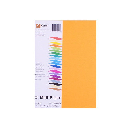 Quill Coloured Paper 80gsm A4 Fluoro Orange Pack of 500