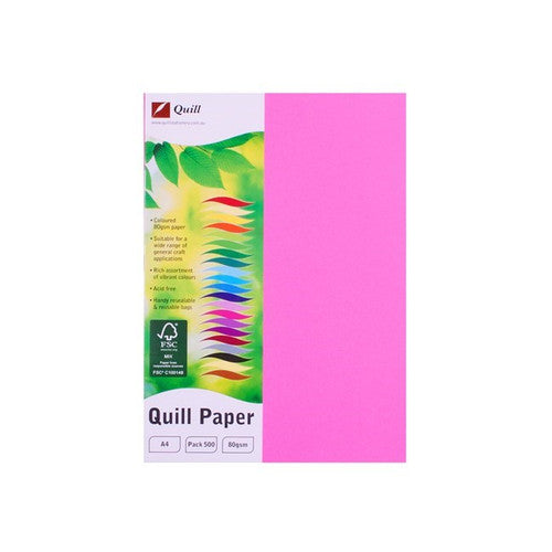 Quill Coloured Paper 80gsm A4 Fluoro Pink Pack of 500