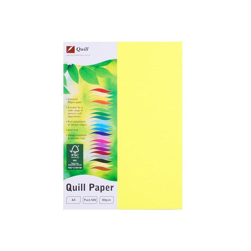 Quill Coloured Paper 80gsm A4 Fluoro Yellow Pack of 500