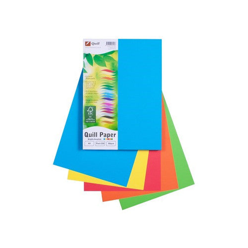 Quill Coloured Paper 80gsm A4 Bright Assorted Pack of 250