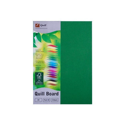 Quill Coloured Board 210gsm A4 Emerald Pack of 50