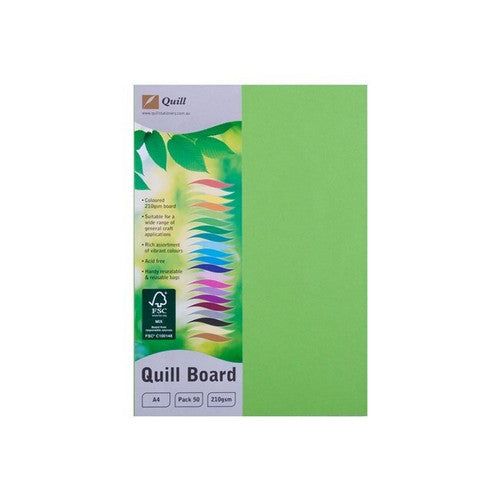 Quill Coloured Board 210gsm A4 Lime Pack of 50