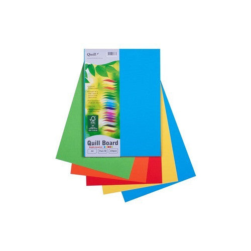 Quill Coloured Board 210gsm A4 Bright Assorted Pack of 50