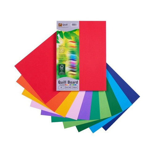 Quill Coloured Board 210gsm A4 Assorted Pack of 100