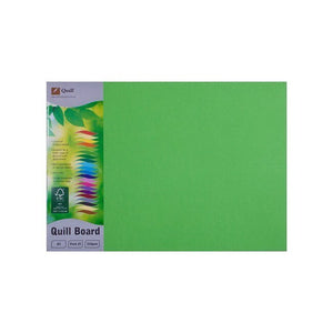 Quill Coloured Board 210gsm A3 Lime Pack of 25, a lime green A3 sheet laid landscape with the Quill Board pack card on the left