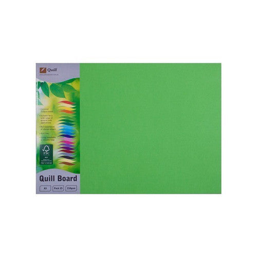 Quill Coloured Board 210gsm A3 Lime Pack of 25