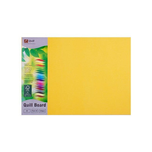 Quill Coloured Board 210gsm A3 Lemon Pack of 25