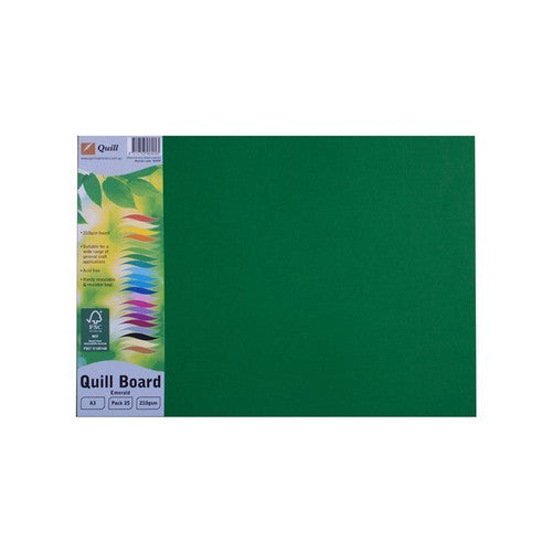 Quill Coloured Board 210gsm A3 Emerald Pack of 25