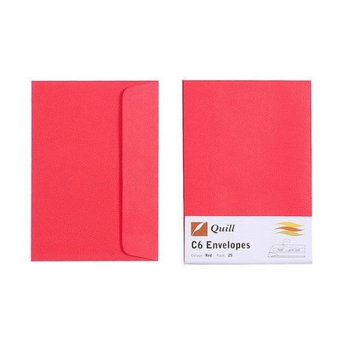 Quill Envelope 80gsm C6 Red Pack of 25