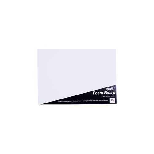 Quill Foam Board A3 white with the black Quill Foam Board pack label across its lower right corner, marked A3