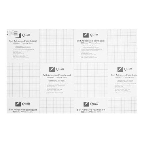 Quill Foam Board Self Adhesive 5mm 500 x 770mm White Pack of 5