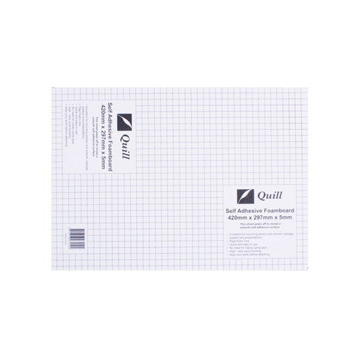 Quill Foam Board Self Adhesive 5mm A3 White Pack of 5