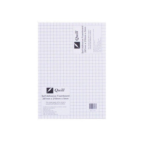 Quill Foam Board Self Adhesive 5mm A4 White Pack of 5