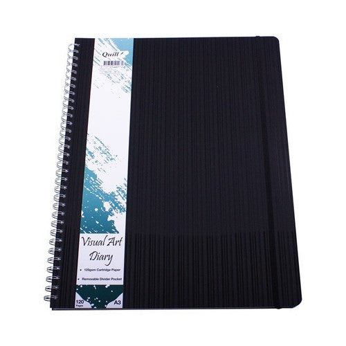 Quill Premium Visual Art Diary PP 125gsm A3 120 Pages Black Pack of 3