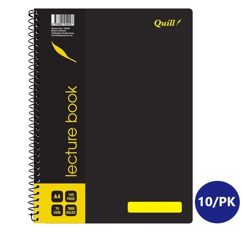 Quill Q Series Lecture Book 70gsm PP A4 140 Pages Black Pack of 10