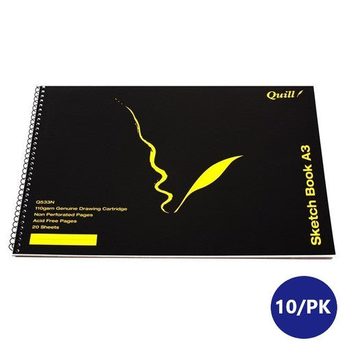 Quill Q Series Sketch Book PP Short Bound Non Perforated 110gsm A3 20 Sheets Black Pack of 10