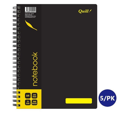 Quill Q Series Notebook 70gsm PP A4 240 Pages Black Pack of 5