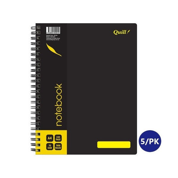Quill Q Series Notebook 70gsm PP A4 240 Pages Black Pack of 5